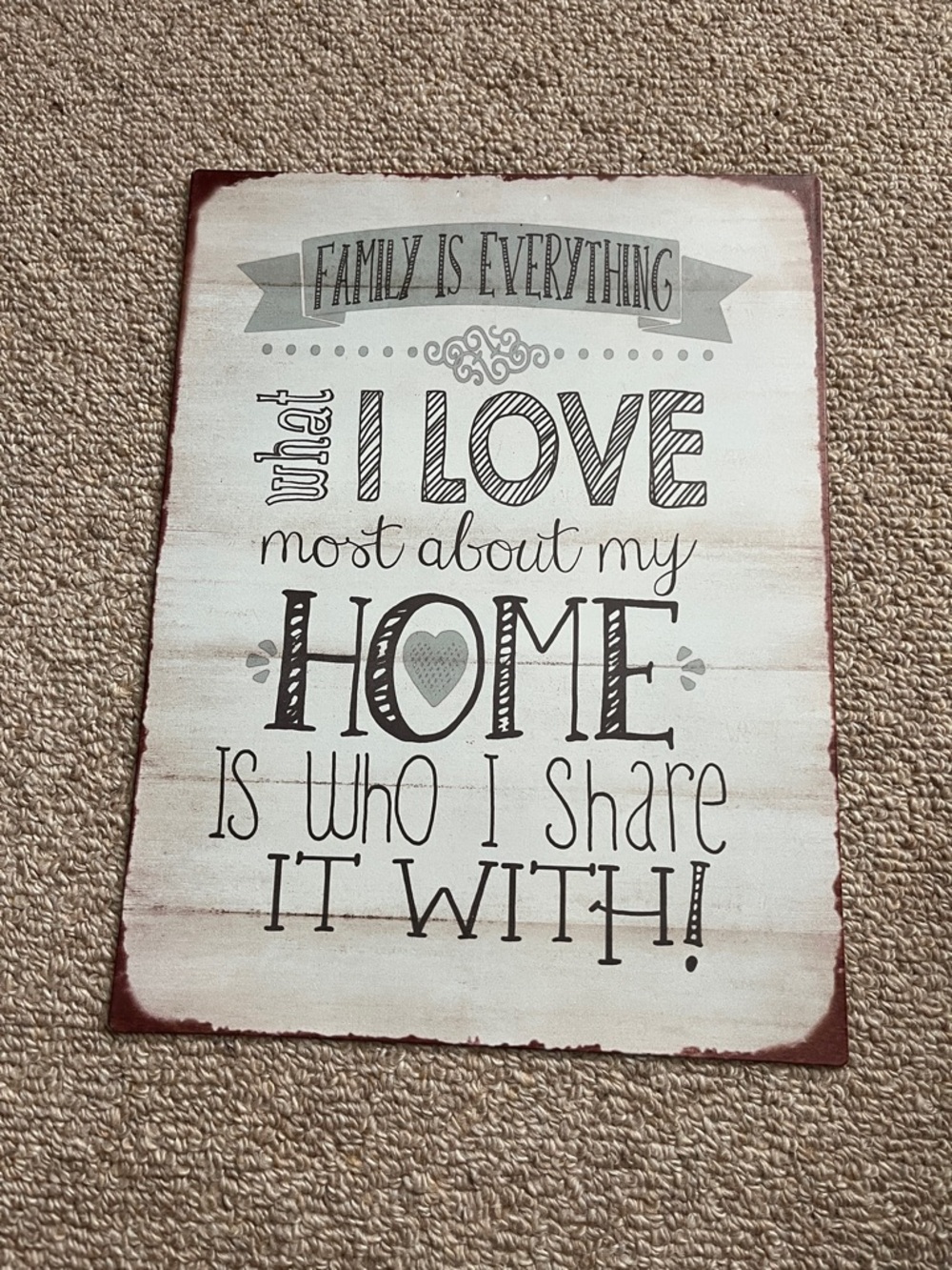 Rustic Rust-Edged 'Family Is Everything' Home Sign in Cream and Gray
